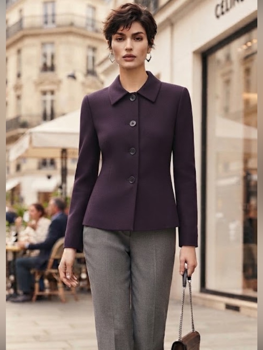 Talbots 100% Wool Deep Plum Button Blazer